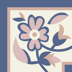 Border corner tile Haarlem Esquina with flowers and petals, leaves and foliage